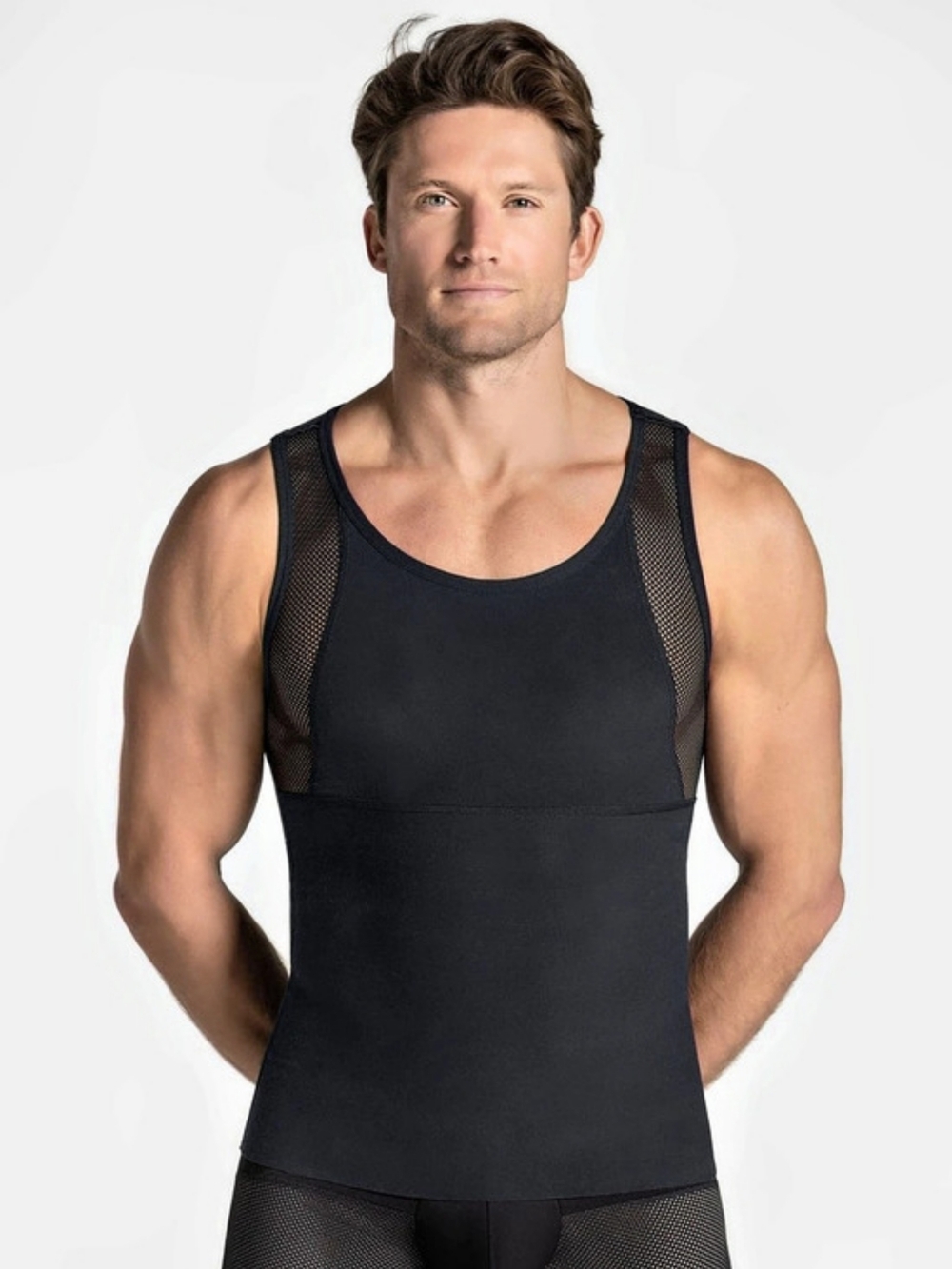 LEONISA | Stretch Cotton Moderate Compression Shaper Singlet w/Mesh Cutouts